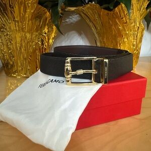 Reversible Adjustable Ferragamo Belt with Gold Buckle